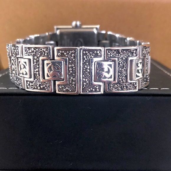 LOIS HILL Watch Square Face Alternating Links Sterling Silver Bracelet Band - Picture 4 of 17